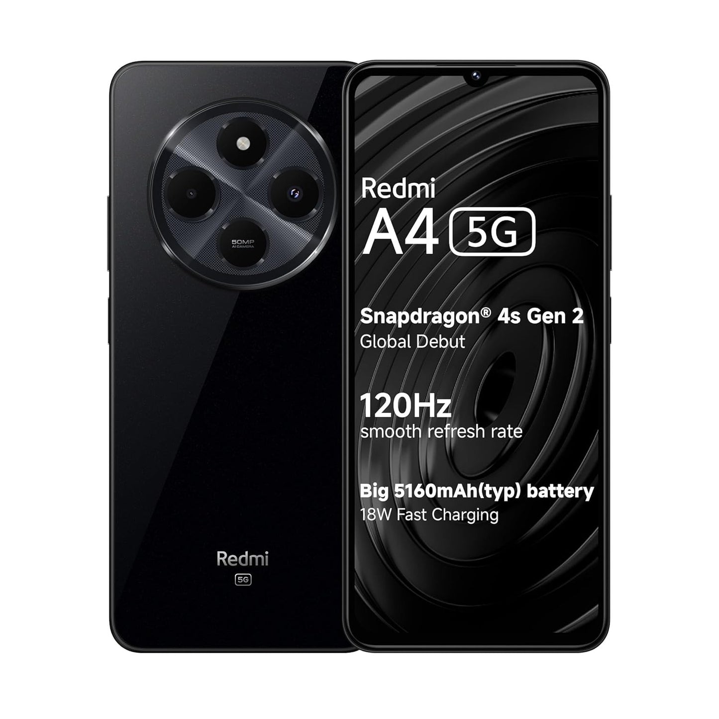 Redmi A4 5G (Starry Black, 4GB RAM, 64GB Storage) | Segment Largest 6.88in 120Hz | 50MP Dual Camera | 18W Fast Charging | Charger in The Box