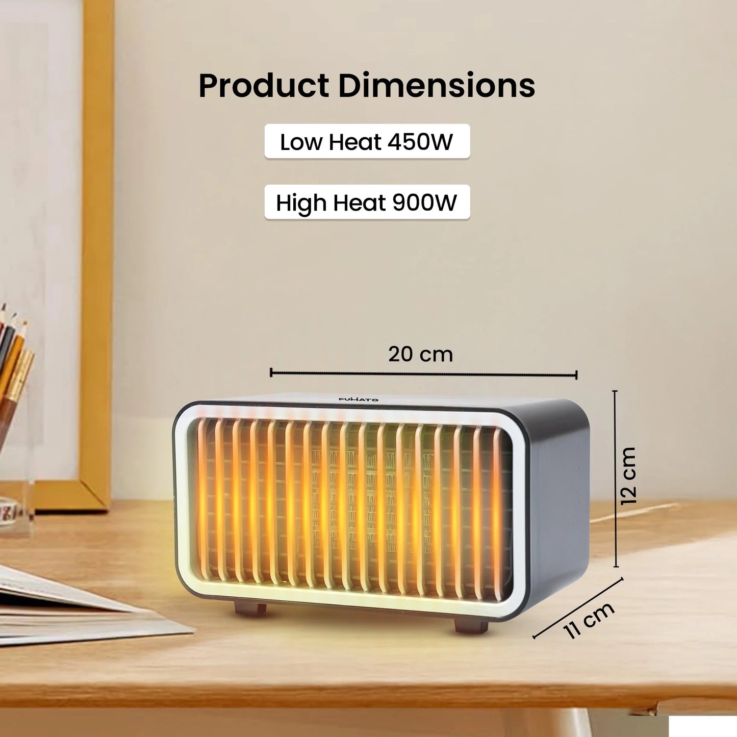 Fumato Fan Heater | Room Heater With PTC Ceramic Heating | 900W Power With Overheat Protection And Tip-Over Switch | Portable Design For Home And Office Use | Compact Size | 220-240V 50Hz