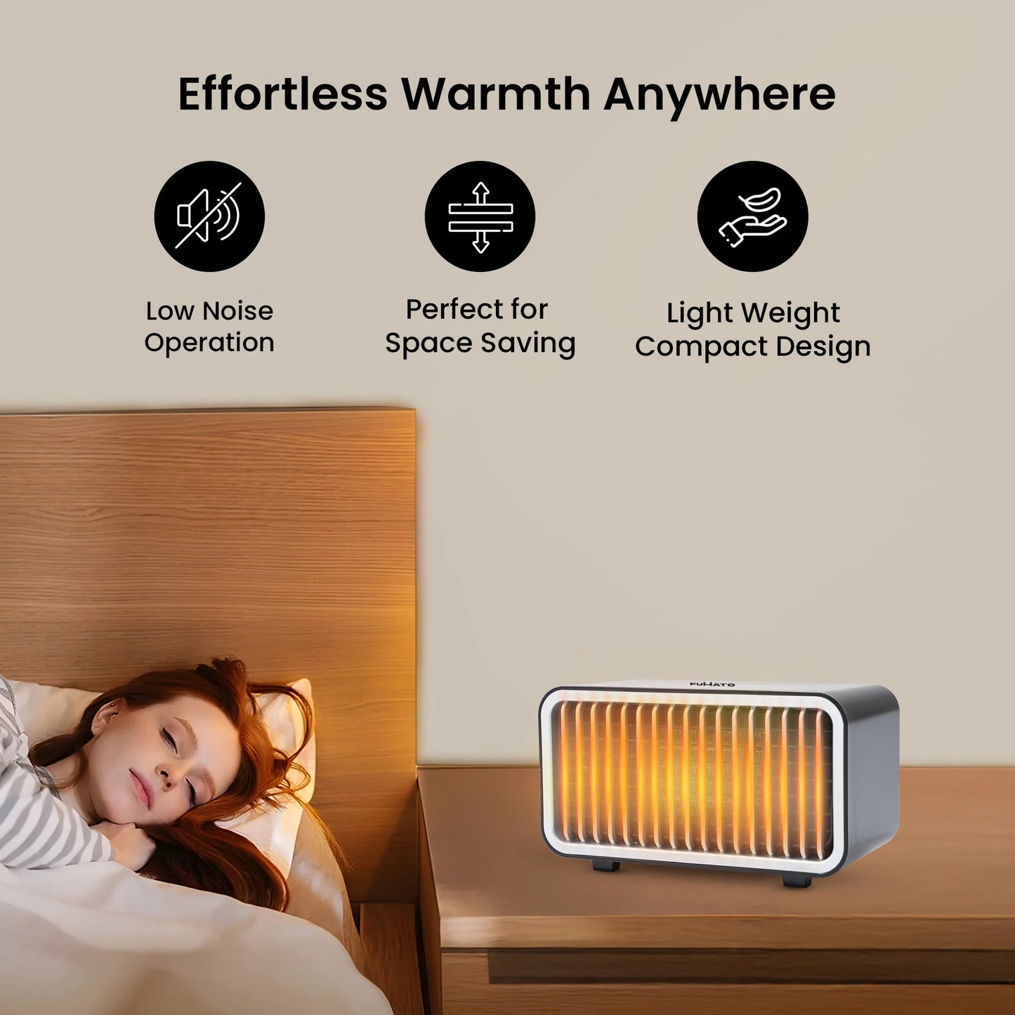 Fumato Fan Heater | Room Heater With PTC Ceramic Heating | 900W Power With Overheat Protection And Tip-Over Switch | Portable Design For Home And Office Use | Compact Size | 220-240V 50Hz