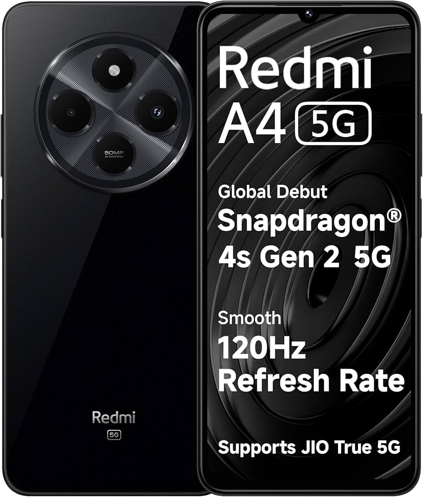Redmi A4 5G (Starry Black, 4GB RAM, 64GB Storage) | Segment Largest 6.88in 120Hz | 50MP Dual Camera | 18W Fast Charging | Charger in The Box