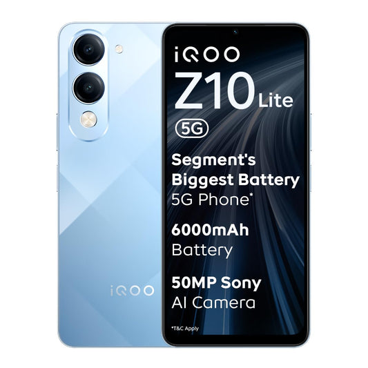 iQOO Z10 Lite 5G (Titanium Blue, 4GB RAM, 128GB Storage) | 6000 mAh Battery | Dimensity 6300 5G Processor with 433K+* AnTuTu Score | IP64 Rated & Military Grade Shock-Resistance*