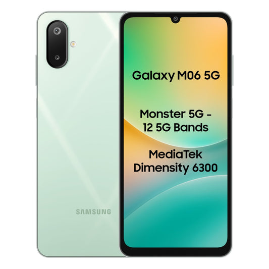 Samsung Galaxy M06 5G (Sage Green, 4GB RAM, 128 GB Storage) | MediaTek Dimensity 6300 | AnTuTu Score 422K+ | 12 5G Bands| 25W Fast Charging | 4 Gen of OS Upgrades | Without Charger
