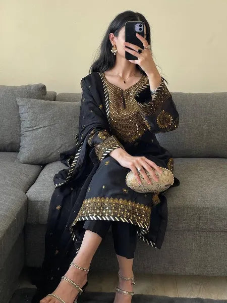 Black Color Dress in Georgette With Sequence Embroidery and Dupatta
