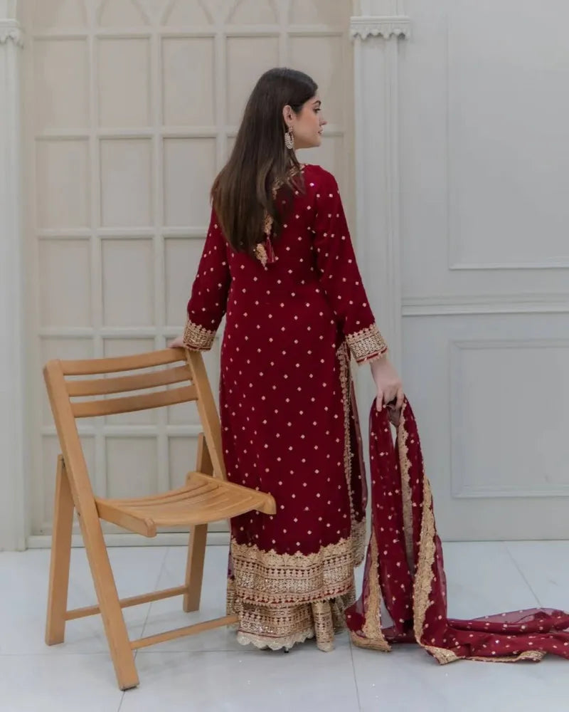 Maroon Salwar Suit With Heavy Sequence Embroidery and Moti Work